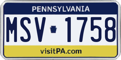 PA license plate MSV1758