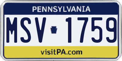 PA license plate MSV1759