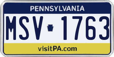 PA license plate MSV1763