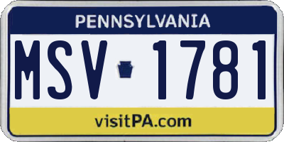 PA license plate MSV1781