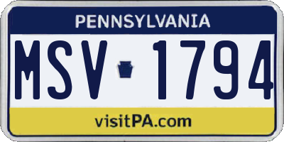 PA license plate MSV1794