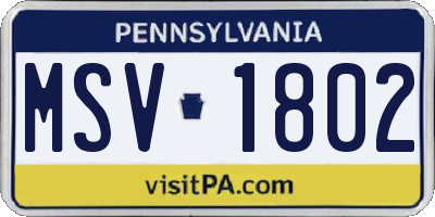 PA license plate MSV1802