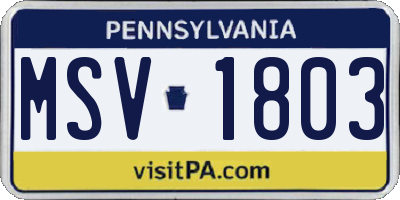 PA license plate MSV1803