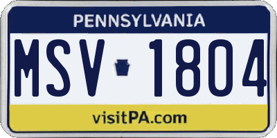 PA license plate MSV1804