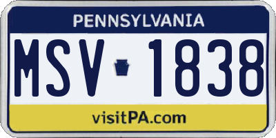 PA license plate MSV1838