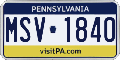 PA license plate MSV1840