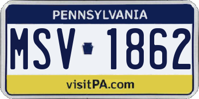 PA license plate MSV1862