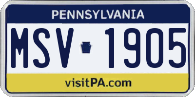 PA license plate MSV1905