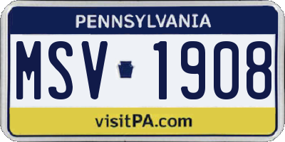 PA license plate MSV1908