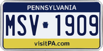 PA license plate MSV1909