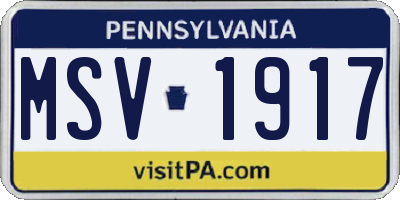 PA license plate MSV1917