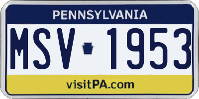 PA license plate MSV1953