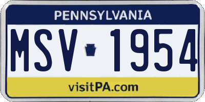 PA license plate MSV1954