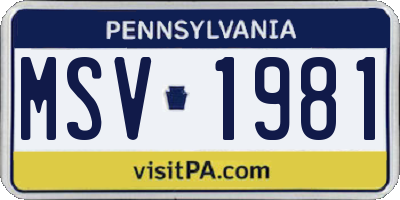 PA license plate MSV1981