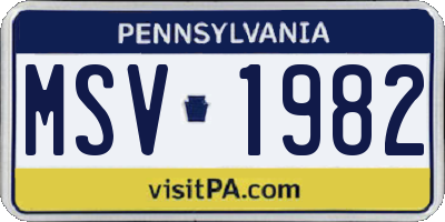 PA license plate MSV1982