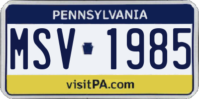 PA license plate MSV1985