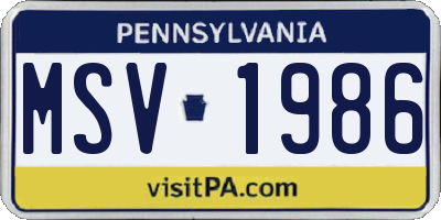PA license plate MSV1986