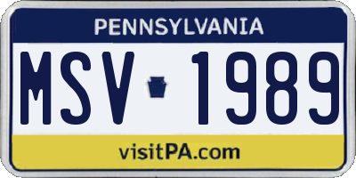 PA license plate MSV1989