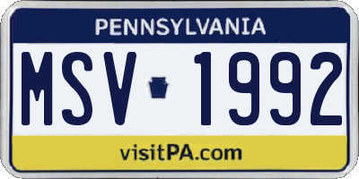 PA license plate MSV1992