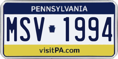 PA license plate MSV1994