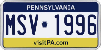 PA license plate MSV1996
