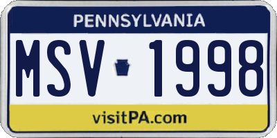 PA license plate MSV1998