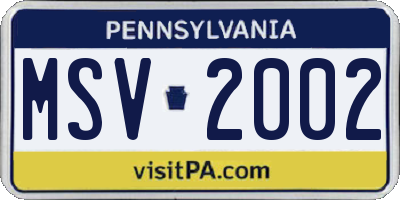 PA license plate MSV2002