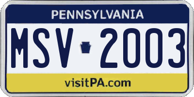 PA license plate MSV2003
