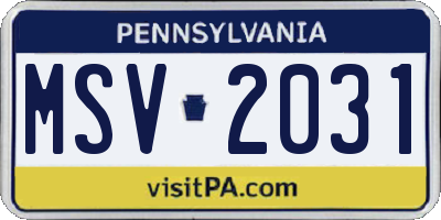 PA license plate MSV2031