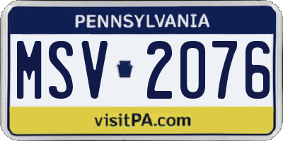 PA license plate MSV2076