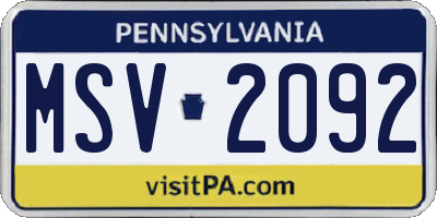 PA license plate MSV2092