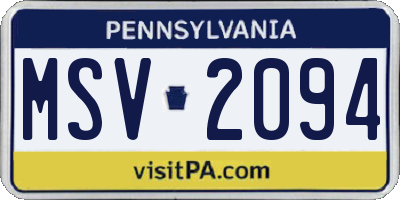 PA license plate MSV2094