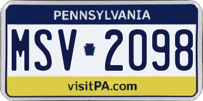 PA license plate MSV2098