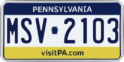 PA license plate MSV2103