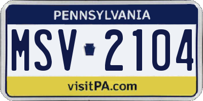 PA license plate MSV2104