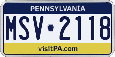 PA license plate MSV2118