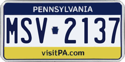 PA license plate MSV2137