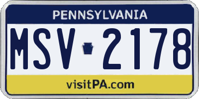 PA license plate MSV2178