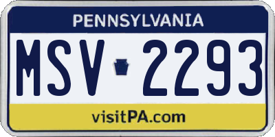 PA license plate MSV2293