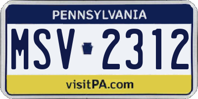 PA license plate MSV2312