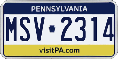 PA license plate MSV2314