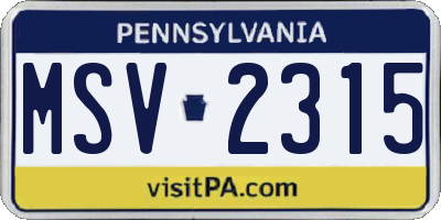 PA license plate MSV2315