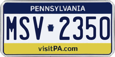 PA license plate MSV2350