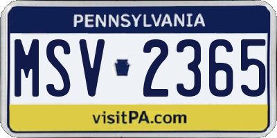 PA license plate MSV2365