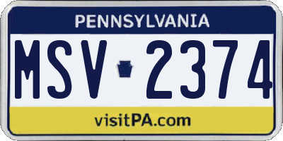 PA license plate MSV2374