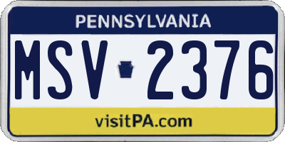 PA license plate MSV2376
