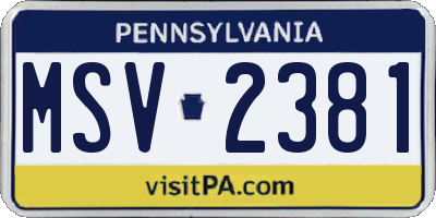 PA license plate MSV2381