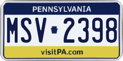 PA license plate MSV2398
