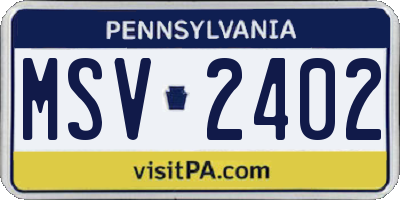 PA license plate MSV2402