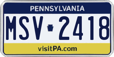 PA license plate MSV2418